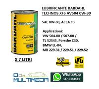 BARDAHL TECHNOS XFS 0W30 AV504 OLIO AUTO ACEA C3 VW 504/507 BMW LL04 MB 6 LITRI