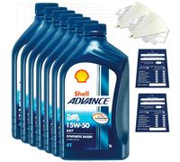 7 Litro Originale Shell Advance 4T Ax 7 15W50 Olio Motore Moto 600074503 Set