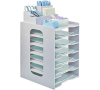 7-Livelli A4 Organizer Scrivania Ufficio Lmpilabile con Portapenne, Porta Documenti Ufficio Scrivania Legno Pastico, Portadocumenti Bianco, Orizzontale Portaoggetti Vassoio Per Scuola Studio