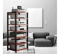 7 Livelli Armadio Audio HiFi Rack, Rack Audio Mobile con Ruote Universali Audio AV Tower Media Stand Mobile Stereo HiFi Aperto Multifunzione per Soggiorno Ufficio(Red)