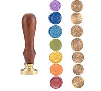7 motivi testa in ottone rimovibile + 1 manico in legno, chakra rappresentano le frequenze nell'oceano dell'energia universale (7 timbri in cera con sigillo chakra)