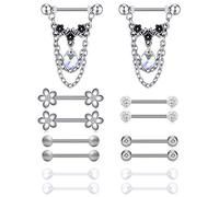 7 Paia di Anelli per capezzoli in Argento Set di Anelli per paracapezzoli in Acciaio Inossidabile 14G Gioielli per Piercing al capezzolo CZ Opal Crystal