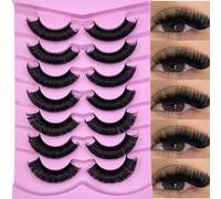7 paia di ciglia finte D Curl, spesse e arricciate, con volume drammatico, sguardo fluffy, extension di ciglia russe a striscia, naturali e sfilacciate, ciglia a striscia Fibra sintetica