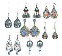 7 paia di orecchini bohémien vintage boho orecchini pendenti pendenti orecchini a gancio in metallo retrò strass orecchini hippie gypsy set di orecchini turchese bohemien gioielli pendenti orecchini