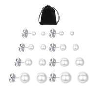 7 paia di orecchini di perle con 1 sacchetto di immagazzinaggio nero, orecchini ipoallergenici, orecchini da donna, orecchini alla moda, adatti per appuntamenti e pendolari, weiß, Perla artificiale