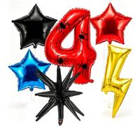 7 palloncini di compleanno a tema ragno, decorazioni per il 4° compleanno ragazzo con 6 palloncini 1 adesivo, palloncini supereroi in foglio di alluminio per forniture per feste di compleanno