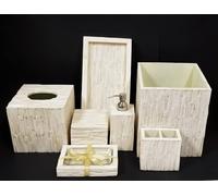 7 PC Set Bianco Sporco,Avorio Resina Sapone Dispenser + Trash + Barattolo + Dish