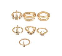 7 Pcs Women's Bohemian Moon Lips Rings Set - Triangle Geometric/Vintage/Bohemian Ring For Wedding/Party/Birthday Practical