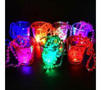 7 Pezzi Bicchieri Plastica da Festa,Colpo di Vetro su Collana di Perline, Colorati Bicchieri da Shot Luminosi per Carnevale, Costumi, Feste di Carnevale,Neon e Natale