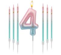 7 Pezzi Candeline 3D Numeri per Compleanno - Sfumatura Blu Rosa per I'anniversario di Ragazzi e Ragazze - Numero 4