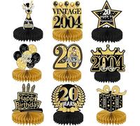 7 Pezzi Centrotavola Compleanno Set, 20 Anni Centrotavola a Nido d'Ape Decorazioni, Nero Oro Centrotavola Compleanno Decorazione, Decorazioni di 20° Compleanno Toppers da Tavolo per Uomini e Donne