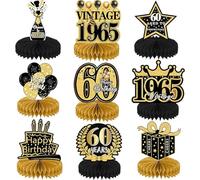 7 Pezzi Centrotavola Compleanno Set, 60 Anni Centrotavola a Nido d'Ape Decorazioni, Nero Oro Centrotavola Compleanno Decorazione, Decorazioni di 60° Compleanno Toppers da Tavolo per Uomini e Donne