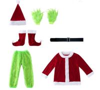 7 Pezzi Costume da Verde Babbo Natale per Uomo Set, Mostro Costume, Abito da Verde Santa Claus Deluxe per Adulto per Cosplay Festa di Natale L-XL