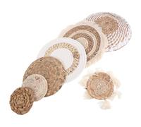 7 Pezzi Decorazione Murale Boho Rotonda in Rattan e Vimini Beige | Stile Farmhouse ed Eclettico, Leggero da Appendere, per Pareti Interne di Soggiorno e Camera