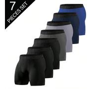 7 pezzi di biancheria intima lunga da uomo di colore unito, pantaloncini elastici casual e comodi, pantaloncini sportivi, biancheria intima per la casa, regalo per la stagione del ritorno a scuola per