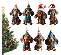 7 Pezzi di Decorazioni per L'Albero di Natale di Bassotto - Ornamenti per Appendere L'Albero di Natale di Cani Divertenti, Ciondoli Decorativi in Acrilico 2D per Cani Bassotto con Cappello