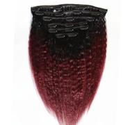 7 pezzi di extension con clip for capelli veri umani, extension for capelli lisci e crespi, rosso scuro ombré 99J, 120 g con 19 clip Veloci da indossare(18inch)