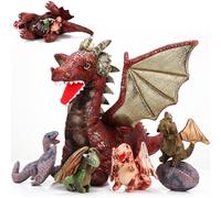 7 Pezzi di Giocattoli Drago Animale di Peluche Drago Grande 40 cm con 4 Graziosi Cuccioli di Drago di Peluche e 2 Uova nella Pancia di Mamma Drago Regali di Compleanno per Adolescenti(Stile Retrò)