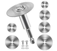 7 Pezzi Dischi da Taglio per Trapano, Mini Lame da Sega HSS Seghe Circolari Lame con (60mm) Gambo Esagonale da 1/4" per Tagliare Legno Plastica Metallo