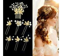 7 pezzi foglie dorate fiori e perle di cristallo accessori per capelli da sposa squisiti ornamenti vintage per capelli accessori unici per feste di nozze ballo donne