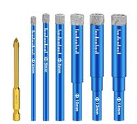 7 Pezzi Gres Porcellanato Punte Trapano 5/6/8/10/12/14mm,Set di Punte per Granito con 6 mm Carbide Punte,per Vetro, Ceramica, Granito, Marmo