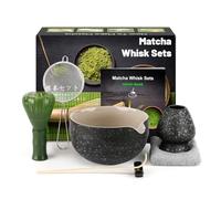 7 pezzi Kit Cerimonia Giapponese Matcha, Frullino Matcha in Resinoso Verde, Ciotola Matcha, Paletta Bambù, Colino, Strofinaccio, Portacucchiaio, Porta Frullino, Set Matcha Completo