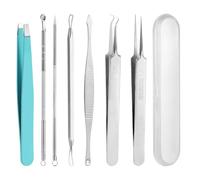 7 Pezzi Kit di Strumenti per Schiacciare i Brufoli, Rimozione dei Punti Neri Pinzette per Peli Incarniti Estrattore di Comedoni Facile Rimozione Estrattore di Pori con Scatola per Viso Naso