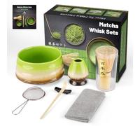 7 pezzi Matcha Kit Cerimonia Giapponese, Cucchiaio di Bamboo Pala Portafrusta, Cofanetto Matcha per la cerimonia del tè, la bevanda (Change Green, BAMBOO)