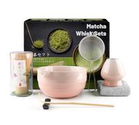 7 pezzi Matcha Set Broom Matcha in Bambù, Masha Tea Set with Matcha Spoon, Whisk Holder, Matcha Scopa, Shovel, Strainer, Matcha Accessories Japanese Tea Ceremony Best Gift, Rosa sfumato