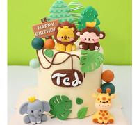 7 pezzi o 1 pezzo Decorazioni per torte a tema animali, forniture per feste a tema foresta, inclusi elefante, giraffa, leone, scimmia, albero, ceppo, biglietto di auguri per compleanno, adatto per fes