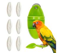 7 Pezzi Osso di Seppia Naturale per Pappagalli Uccelli Tartarughe, Set con Mangiatoia in Plastica e 6 Ossi da Masticare, Giocattolo per la Cura del Becco
