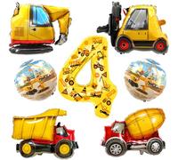 7 Pezzi Palloncini Escavatore,Palloncini per Camion Grandi,Palloncini Compleanno 4 anni,Costruzione Paloncini per Feste 4 anni,per Bambini Ragazzo Festa di Compleanno Costruzione a Tema Decorazione