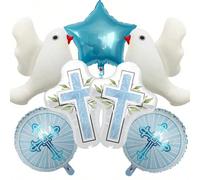7 pezzi Palloncini in alluminio decorativi, palloncini a forma di croce e stella per festa di battesimo, adatti per la prima festa di battesimo, Dio benedica, forniture per decorazione a tema annivers