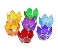 7 Pezzi Portalumino Loto Illuminazione Chakra Bordo Argento Portacandele Yoga
