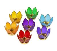 7 Pezzi Portalumino Loto Illuminazione Chakra Bordo Oro Portacandele Candele