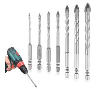 7 Pezzi Punte da Trapano Eccentriche, Trapano Eccentrico con 4 Taglienti, 3/4/5/6/8/10/12 mm Punta Eccentrica con Testa Obliqua con Guanti da Lavoro per Gres Porcellanato, Ceramica, Cemento