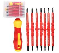 7 Pezzi Set di Cacciaviti Isolati, Set di Cacciaviti Elettricista, 14 in 1 Acciaio Al Cromo Vanadio Cacciavite Intercambiabile con Impugnatura Morbida per Riparazioni Elettricisti (Rosso)