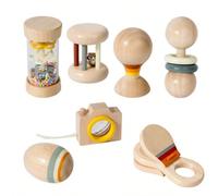 7 pezzi Set di giocattoli a sonaglino per bambini, manico in legno, palline a sonaglino, tavoletta a sonaglino, bastone della pioggia, giocattoli musicali, regalo di Natale e Ognissanti caleidoscopio,