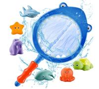 7 pezzi/set giocattoli da bagno per bambini, giocattoli da piscina galleggianti morbidi e sicuri con cambio di suono e colore spruzzi d'acqua con rete da pesca per la vasca da bagno di casa sulla s