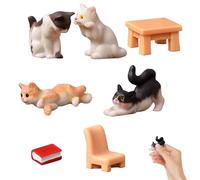7 pezzi/set mini gatti realistici in resina con sedia a libro - Toppers per torta in miniatura di casa delle bambole