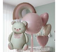 7 pezzi/set Palloncini a forma di orsetto teddy color crema da sogno, palloncini arcobaleno rosa opaco, palloncini a bolle trasparenti da 24" senza stiratura, palloncini a forma di cuore in foil rosa 