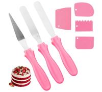 7 Pezzi Spatola per Dolci Set, 3 Pezzi 23 cm Spatole per Pasticceria in Acciaio Inox Crema e 4 Pezzi Tipi di Spatole in Plastica per Glassa Rosa per Spalmare la Crema, Cuocere le Torte