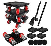 7 Pezzi Sposta Mobili kit, Frenabile con Ruote, Barra di Trazione Prolungata e Staccabile, Capacità di Carico Massima 400KG, Sollevatore Ruotabile 360 Gradi