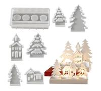 7 Pezzi Stampo per Candele Natalizie,Stampi in Silicone,Natale stampi 3D per Case,Stampi In per Candelabri Di Albero,Stampo in silicone per Candele,Gesso,3D Albero Casa con Base