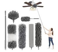 7 pezzi telescopio testa lupo lunghezza massima 256 cm, piumino lavabile in microfibra, spolverino telescopico per coperte, adatto per coperte, grigio