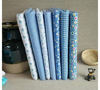 7 Pezzi Tessuto Cotone, Tessuto Cotone Stoffa Patchwork Tessuti a metraggio, Scampoli Stoffe per Cucito Creativo al Metro per Bambini Fai da (Azzurro, 50 x 50 cm)