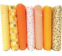 7 Pezzi Tessuto Cotone, Tessuto Cotone Stoffa Patchwork Tessuti a metraggio, Scampoli Stoffe per Cucito Creativo al Metro per Bambini Fai da (Giallo arancio, 25 x 25 cm)