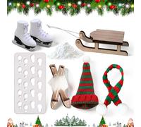 7 Pezzo Accessori per Gnomi di Natale Decorazione Mini Sci Tra Cui Cappelli Sciarpa Slitta Gnomo in Miniatura Impronte Babbo Natale Scarponi da Sci e Sci per Decorazioni Paesaggistiche per Feste