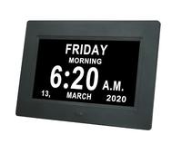 7" Pollice LCD Orologio Digitale Calendario con Data Giorno E Ora Non Abbreviata Auto Dimming 8 Lingue HD Display Promemoria per Alzheimer Anziani e Bambini Nero