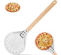 7 Pollici Pala Pizza Forata con Manico Antiscivolo, Palino per Pizza in Alluminio Anodizzato Duro, Spatola Pizza Tonda Professionale, Paletta Girare Resistente per Casa Pane Fatta